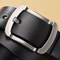 Men's casual black leather belt featuring a silver rectangular metal pin buckle - Black / 105cm