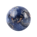 Natural round sodalite gemstone sphere with deep blue and orange veining on white background - 40mm / Blue Sodalite