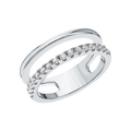 Dubbellaagse ring van S925 sterling zilver met zirkonia inleg op witte achtergrond - Zirkonia Ring met Dubbele Rij / 18cm
