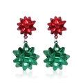 Christmas earrings featuring red and green gift bow design with a glossy metallic finish - Red and Green Bow Gift Flower Stud Earrings