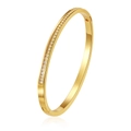 Polished 18K gold plated stainless steel bangle with sparkling zircon stones - Single Row Rhinestone Style (MS-822-4) / Gold