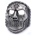 Bague tête de mort punk vintage en acier inoxydable avec gravure d'étoile et patine - US 7 / Argent Usé