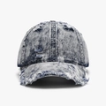 Distressed light wash denim baseball cap with vintage frayed holes and ripped edges - Dark Blue Style (25A204)