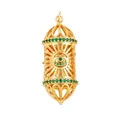 Vintage hollow copper cylinder pendant with sunburst pattern and green zircon inlay - Evil Eye Cylinder Green (L488947-Green)