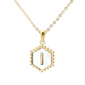 Golden hexagonal necklace featuring white pearl inlay and embossed capital letter I pendant - With Chain / Gold - Letter I