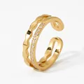 Anello regolabile in oro a doppio strato con fascia ondulata e pavé di zirconi - Stile a Onda a Doppio Strato (KD628) / Oro