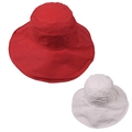 Red and beige wide-brimmed foldable cotton bucket hats for summer sun protection. - One Size / Red