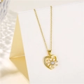 Detalle del collar de corazón en acero inoxidable dorado con colgante de flor de circón - Longitud 40+5cm / Dorado