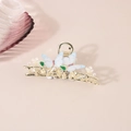 Pince à cheveux tulipe dorée avec papillons bleu clair et petites perles blanches élégantes - Pince Papillon Bleu 11CM