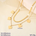 Double-layer golden stainless steel necklace with five heart charms and flat snake chain - Gold (KN299164-Z)
