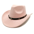 Rosa Cowboyhut aus Wildleder mit schwarzem Zierband und Vintage-Metallbeschlägen - M (56-58cm) / Dunkelrosa