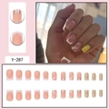 French tip press-on nails set with glitter and marble accents in elegant pink and white - French Elegant White Marble (Y-287)