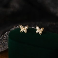 Exquisitos pendientes de mariposa en plata de ley S999 con brillantes piedras de circón - Plata 990 / Dorado
