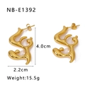 Abstract flowing golden titanium steel earrings with polished 18K gold finish, size 4x2.2cm - Fluid Abstract Art Style (NB-E1392)
