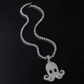 Icy silver 5mm tennis chain with a sparkling full-diamond ghost cartoon pendant - 50cm Tennis Chain + Octopus Pendant / Silver