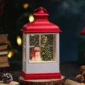 Lanterna di Natale rossa vintage con pupazzo di neve e pino in miniatura, lampada da tavolo - Piccolo Pupazzo di Neve Rosso Vintage