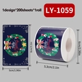 Rouleau de 200 autocollants de Noël bleus avec couronnes pour emballage cadeau - LY-1059 (Couronne Bleu Foncé)