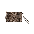 Stylish leopard print envelope clutch bag with tassel charm and wristlet strap - Light Brown Leopard