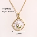 Detail view of 22mm flower pendant necklace with natural freshwater pearl and dimensions - Round Rose Three-Bead Pendant with White Base (Style 14)