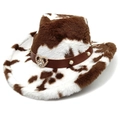 Cappello da cowboy con stampa mucca in pelliccia sintetica e fibbia a cuore d'oro - Corona a Cuore Caffè