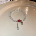 Dettaglio del bracciale con perline, ciondolo a forma di orso e pietre occhio di gatto - Bracciale Dolce in Occhio di Gatto con Orsetto Argento (83# Bracciale - Argento - Orsetto)