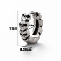 Gothic skull hoop earring in oxidized silver finish for men, 45-degree angle view - Skull Head Shape Style (S111)