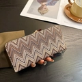 Women's long zipper wallet with brown, gold and beige chevron pattern woven fabric - Khaki