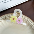 Sweet floral hair claw clip in pearlescent white with yellow and pink flowers - Colorful White Small (Yellow+Pink) - 8.2cm