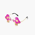 Mushroom shaped sunglasses with pink lenses, yellow dots, and golden metal frame - Purple with Gold Mirror