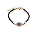 Verstellbares Goldenes Evil Eye Armband mit blauen Zirkonia und schwarzer Kordel - CB00222 Rundes Auge / Schwarz