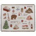 Gros plan sur la texture du tissu tissé avec motifs de camping rétro et montagnes - Thème de Voyage en Camping (XT2022-25) / 160*130CM