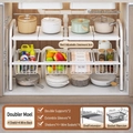 Expandable 2-tier white under-sink kitchen rack with 4 baskets and 4 shelves - Double Tier 4 Boards 4 Baskets / Classic White