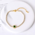 Gold tennis bracelet with green emerald zircon center and adjustable lobster clasp - Green Zircon Round