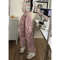 Pantalon cargo streetwear rose pour femme avec taille haute et poches multiples design - S / Bas / Rose