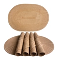Set di 5 tovagliette ovali in cotone e ramiè beige con trama intrecciata naturale - Marrone