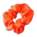 Vibrant neon orange satin scrunchie with a glossy silk finish and elegant pleats - Bright Orange
