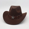 Retro dark brown wool felt western cowboy hat with studded leather band and star emblem - One Size / Coffee