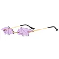Lunettes de soleil sans monture en forme de chauve-souris avec verres violets - Monture Dorée Verres Violets