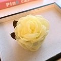 Elegant yellow chiffon orchid hair claw clip with brown leaves for a stylish bun - No.52 Claw-Yellow-Mesh Flower