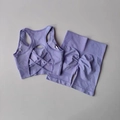 Nahtloses lavendelfarbenes Yoga-Set mit Cross-Back-Sport-BH und High-Waist-Fitness-Shorts - Dunkelviolett