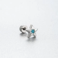 Silver star stud earring with green turquoise bead inlay on a textured background - Turquoise Inlaid Star Style(A113-3#) / Single Piece