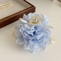 Light blue fabric flower hair claw clip with transparent acrylic and gold spring detail - Light Blue Mesh Flower Claw Clip (20)