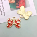 DIY gold alloy bow charm with red polka dot enamel for making jewelry and accessories - 1pc Red Bowknot Tie