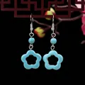 Ethnic vintage turquoise flower drop earrings with silver hooks for elegant women - 17-Turquoise Flower