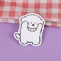 Cute white Bichon puppy acrylic brooch badge with pink cheeks on checkered background - Bichon Dog 1