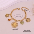 Bracciale sole in acciaio dorato con pietra a cuore verde e perline ambrate - Stile Sole Gemma Verde Chiaro (3#)