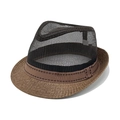 Cappello di paglia marrone con corona a rete nera e nastro decorativo per estate - M (56-58cm) / Marrone