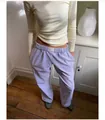 Women's lavender high-waisted corduroy wide-leg trousers with elastic waistband - XS / Bottoms / Purple