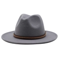 Classic light grey wool felt fedora hat featuring a stylish brown braided leather band - Light Gray