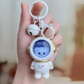 Cute white astronaut kitty keychain with bell and blue face detail for backpacks - Glow Astronaut - Flat Ring Gold Cat Astronaut